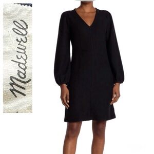Madewell Dark Night Texture & Thread Balloon Sleeve Black Holiday Dress Size M